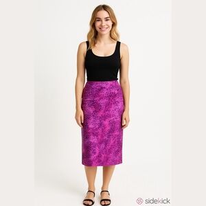 Rio Euro Summer Vibrant Pink Black Animal Print Midi Side Slit Skirt SZ 18